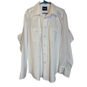 Wrangler WHT Pearl Snap Western Ranch Cowboy Button Down Shirt Size XL EUC #1871